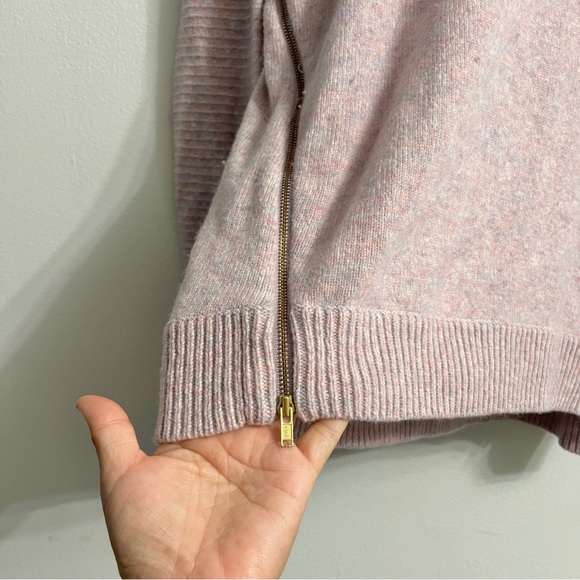 J. Crew 100% Wool Pink Lilac Sweater w Zipper Front Details Speckled Small - Picture 7 of 8